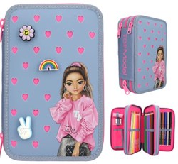 Depesche TOPModel 3-compartment pencil case blue with pins and school supplies