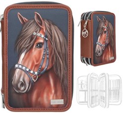 Depesche pencil case Miss Melody LUXURY HORSE 3-compartment filled blue