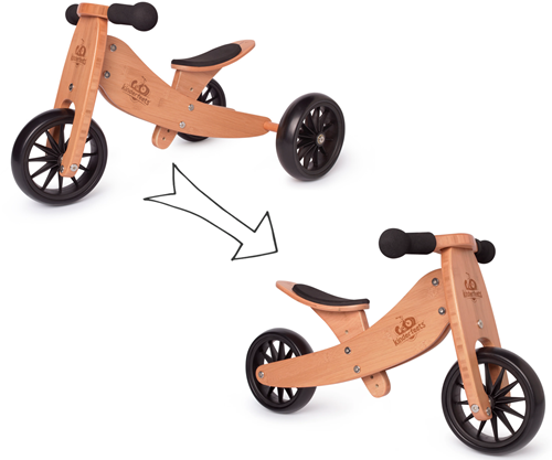 Kinderfeets 2-in-1 wooden balance bike & tricycle from 1 year Tiny Tot - Bamboo