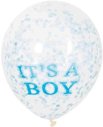 Babyboy balloons with confetti 30cm - 6 pieces - baby shower decoration