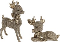 Van Manen sculpture deer polystone glitter gold decoration set