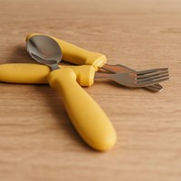 Smikkels silicone children's cutlery set 3-piece yellow - toddler cutlery-2