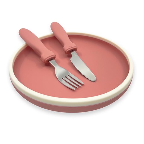 Smikkels silicone kids plate with cutlery pink - durable kids tableware