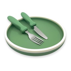 Smikkels silicone kids plate with cutlery - Green - sustainable tableware