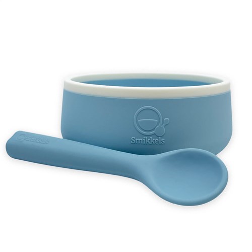 Smikkels - Silicone children's bowl with spoon - Blue