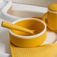 Smikkels silicone kids bowl with spoon yellow baby tableware-3
