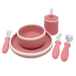 Smikkels silicone kids dinnerware set pink BPA-free durable non-slip