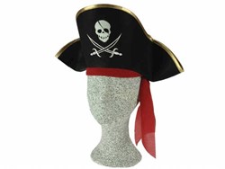 Pirate hat embroidered - costume hat black polyester 43x23x15cm