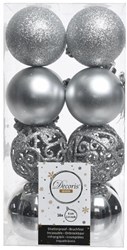 Decoris Christmas baubles plastic silver mix 16 pieces tree decoration