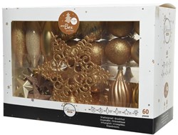 Decoris Christmas baubles plastic set 60 pieces gold luxury decoration