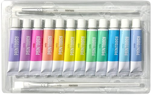 Ooly acrylic paint set pastel colors - 12 colors and 2 brushes painting-3
