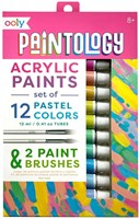 Ooly acrylic paint set pastel colors - 12 colors and 2 brushes painting