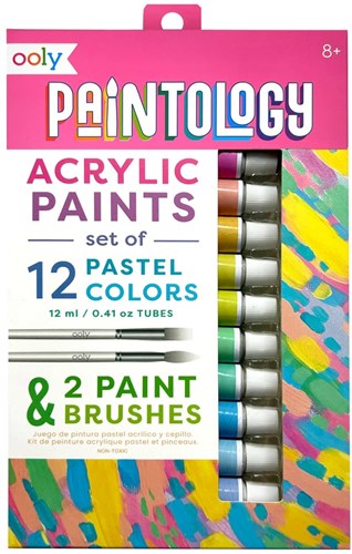 Ooly acrylic paint set pastel colors - 12 colors and 2 brushes painting
