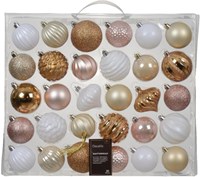Decoris Christmas baubles set plastic pink mix 30 pieces shatterproof sustainable