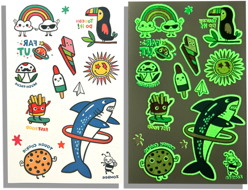 Ooly temporary glow tattoos toy - Glow in the Dark set of 3 sheets