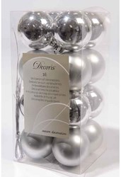 Decoris Christmas baubles silver plastic 16 pieces 40mm tree decoration