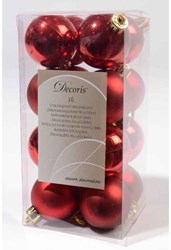 Decoris Christmas baubles red plastic 16 pieces 4cm tree decoration