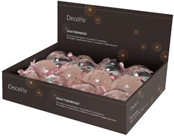 Decoris Christmas baubles plastic pink 8cm - set of 12 unbreakable glitter