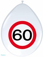 Balloons road sign 60 years latex party decoration 8 pcs red white