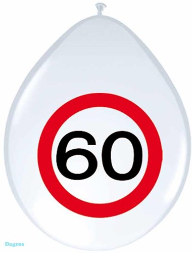 Balloons road sign 60 years latex party decoration 8 pcs red white