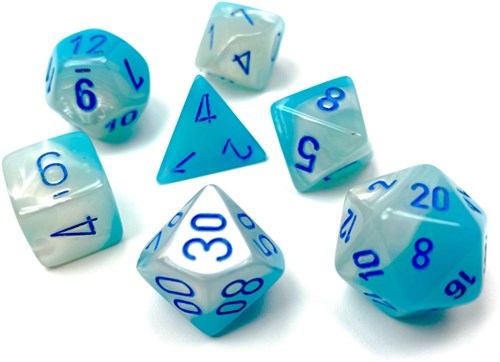 Chessex dice set - Polyhedral Pearl Turquoise-White/Blue Luminary - 7 pieces-2