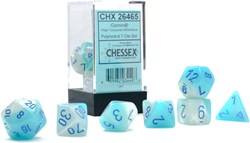 Chessex dice set - Polyhedral Pearl Turquoise-White/Blue Luminary - 7 pieces
