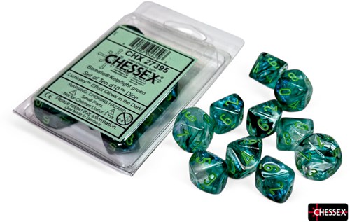Chessex dice Borealis kelp light green Luminary D10 set 10 pieces-2