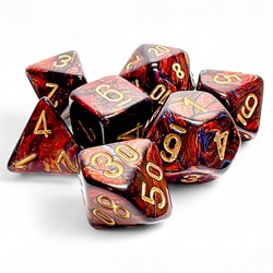 Chessex dice Scarab Blue Blood/gold Mega-Hedral set 7 pieces