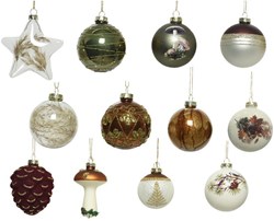 Decoris Christmas baubles glass set 12 pieces natural luxury decoration