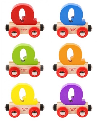 BigJigs wooden train letter Q - colorful name train letter for kids-2