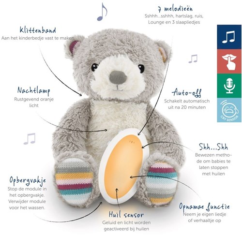 Zazu cuddly nightlight deluxe with music - Bruno bear sleep trainer-2
