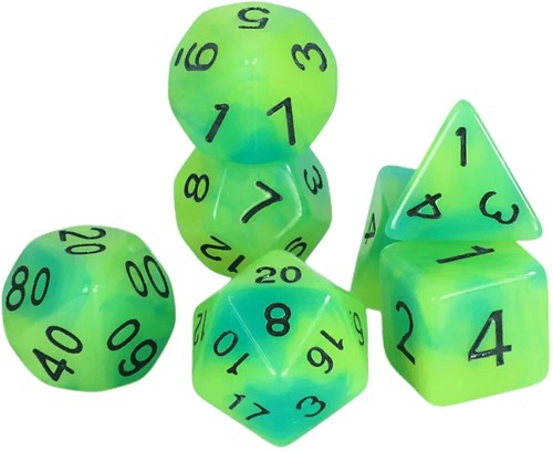 Foam Brain Games dice Glow in the Dark blue green set RPG