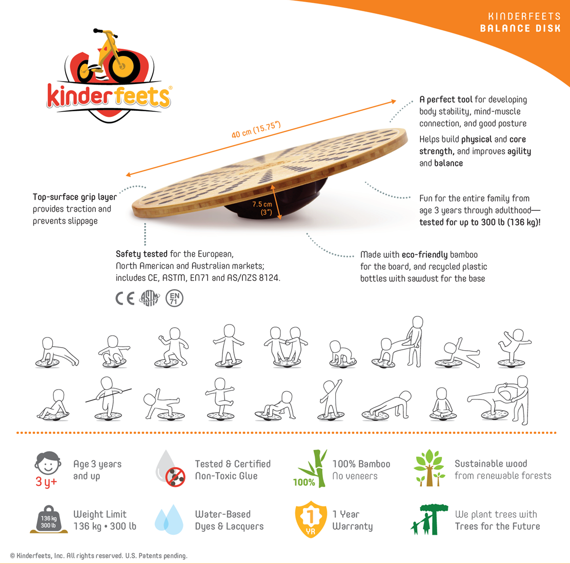 Kinderfeets bamboo balance disk round 40 cm