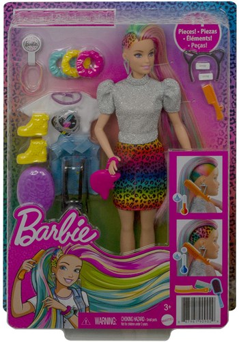 BEX Barbie fashion doll Leopard Rainbow Hair with accessories and color change
