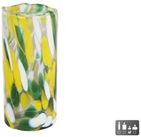 Theelichth "Dots" L geel/groen/wit glas 5,5x5,5x12cm