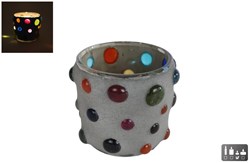 Theelichth "Diego" S gemixte kleuren/grijs glas 7x7x6cm