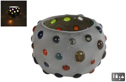 Theelichth "Diego" L gemixte kleuren/grijs glas 6x9x7cm