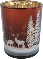Theelichthouder deer pine tree brown glass 10x10x12.5cm decoration-2