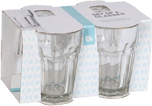 Koopman drinking glasses set transparent 360 ml 4 pieces stackable glass