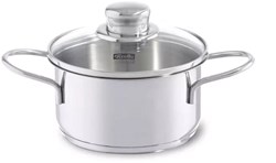 Fissler stainless steel saucepan 12 cm with glass lid induction safe