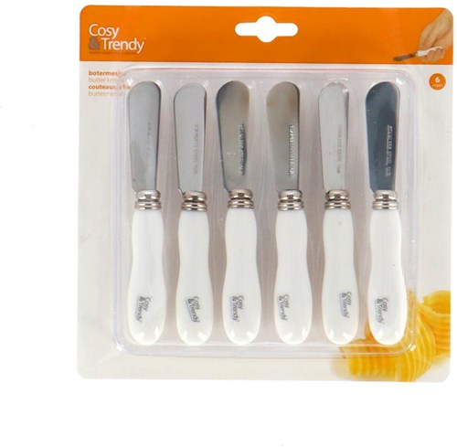 Butter knife set porcelain white - 6 pieces - table cutlery stainless steel-2