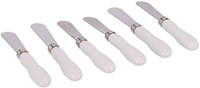 Butter knife set porcelain white - 6 pieces - table cutlery stainless steel-3
