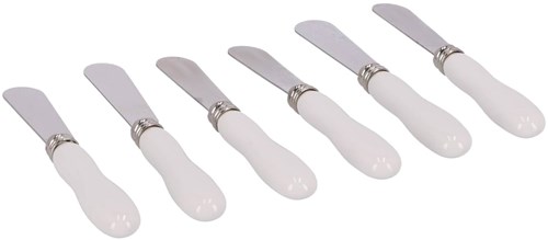 Butter knife set porcelain white - 6 pieces - table cutlery stainless steel-3