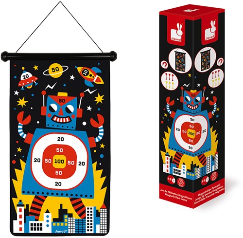 Janod Magnetic Dart Game - Robots - Double-sided dartboard for kids-2