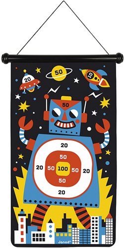 Janod Magnetic Dart Game - Robots - Double-sided dartboard for kids