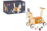 Janod donkey walker - wooden push cart with shape sorter for toddlers-3