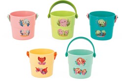 Janod bath toys - colourful bath buckets with baby animals and numbers