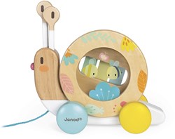 Janod wooden pull-along snail with xylophone and tambourine