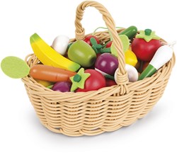 Janod toy basket vegetables and fruit - wooden playset 24 pieces