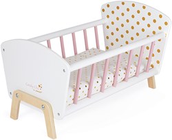 Janod wooden doll bed Candy Chic - pink white gold - baby doll accessory